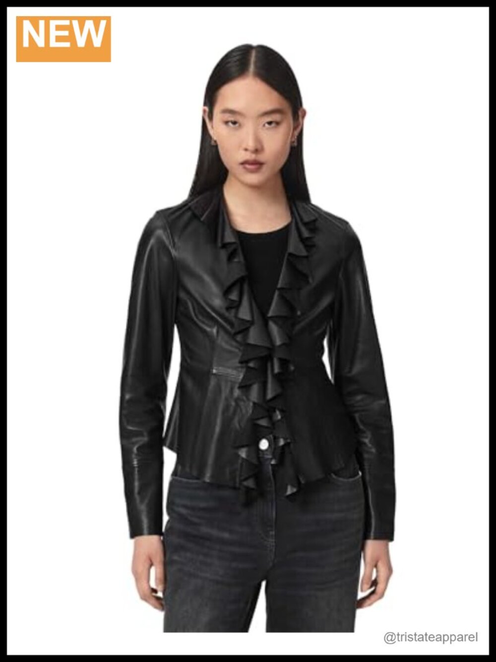 AllSaints Luana Lea Leather Button-Down Shirt, Long Sleeve, Collared Neck,